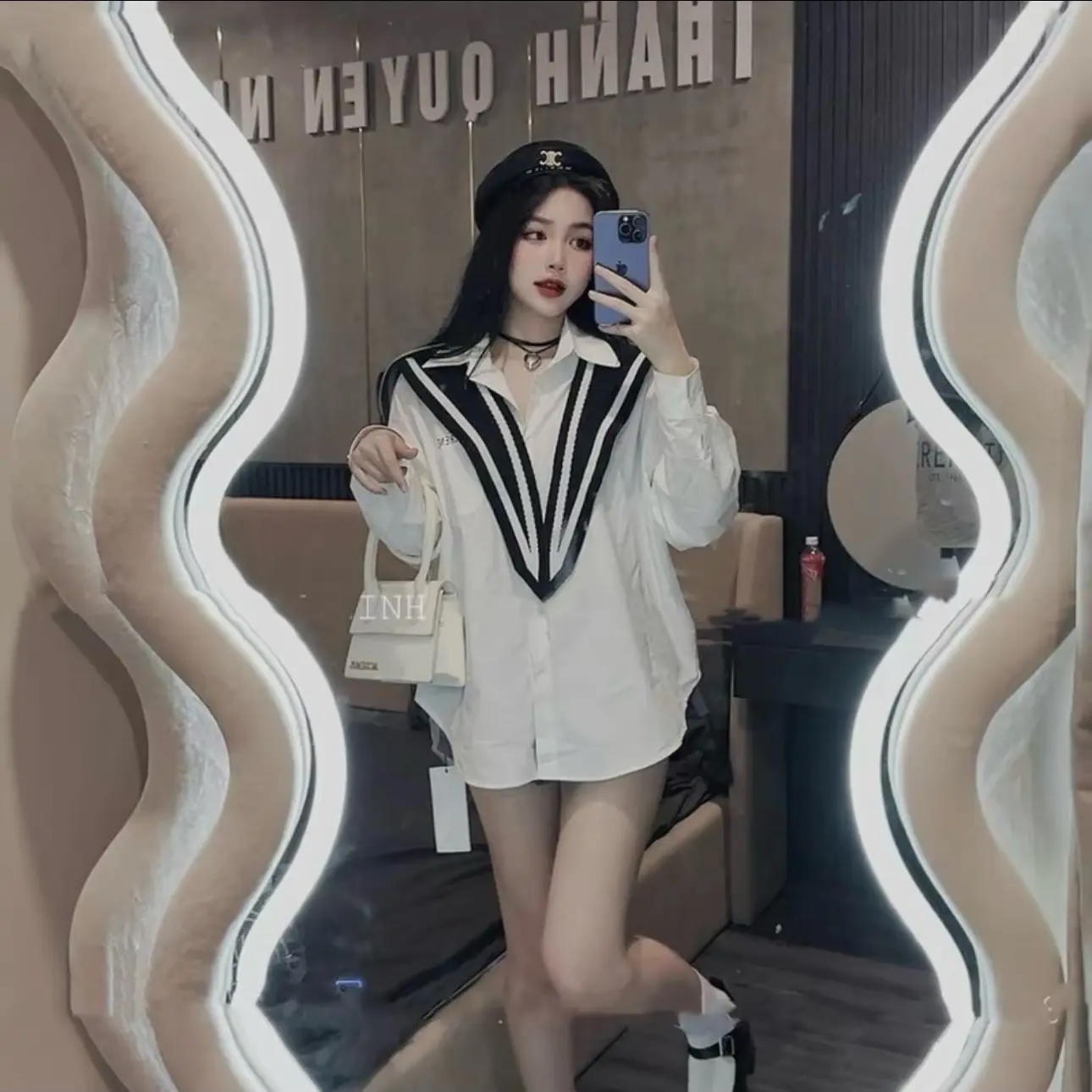 Áo sơ mi trắng nữ kèm khăn rời free size