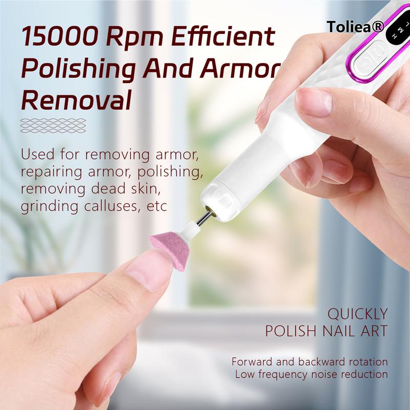 Toliea TL-A1 15000 RPM Rechargeable Electric Manicure Treatment Kit with Nail Drill and Rechargeable Base  Purple Set drill machine Acrylic Gel 4