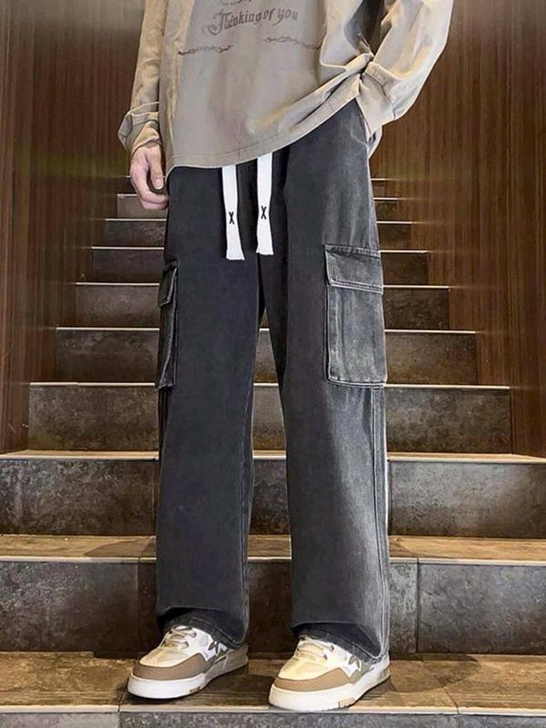 Quần baggy jean nam ống rộng túi hộp màu xám khói wash nhạt trơn chất bò dãn nhẹ QD823 dáng chuẩn Menswear Pants Có Túi TCS Trùm Chuyên Sỉ