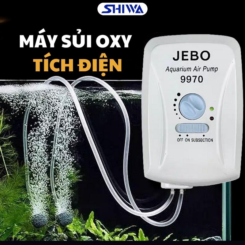 Máy Sủi Oxy Tích Điện 1 Vòi/ 2 Vòi Siêu Êm CHÍNH HÃNG JEBO 9970/JEBO 9950/SB168/SB268/SB368  Dành Cho Bể Cá/Hồ Cá Thuỷ Sinh Shiwa