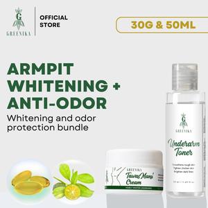 [ UNDERARM WHITEN & PROTECT BUNDLE ] Greenika 50ML Underarm Toner + 30G TawasMansi Cream Tawas Calamansi Underarms Dark Spot Anti-sweat Anti-odor Anti-hairgrowth  10X Underarm Whitening Toner Armpit Whitening Dark Spot Remover Dark Lines with Aloe Vera Sm