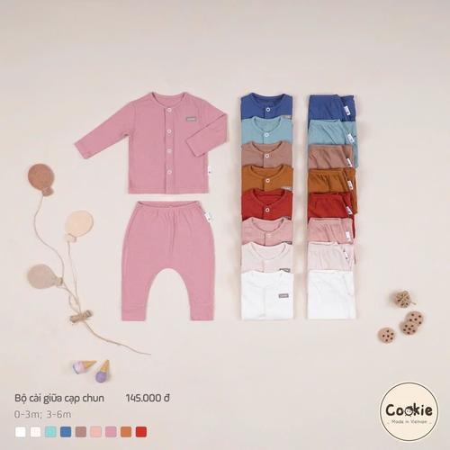 Combo 2 Bộ Quần Áo Sơ Sinh Cookie Dài Tay Cài Giữa Quần Cạp Chun Cho Bé Sơ Sinh Size 0-3M & 3-6M Cotton quanao  tresosinh