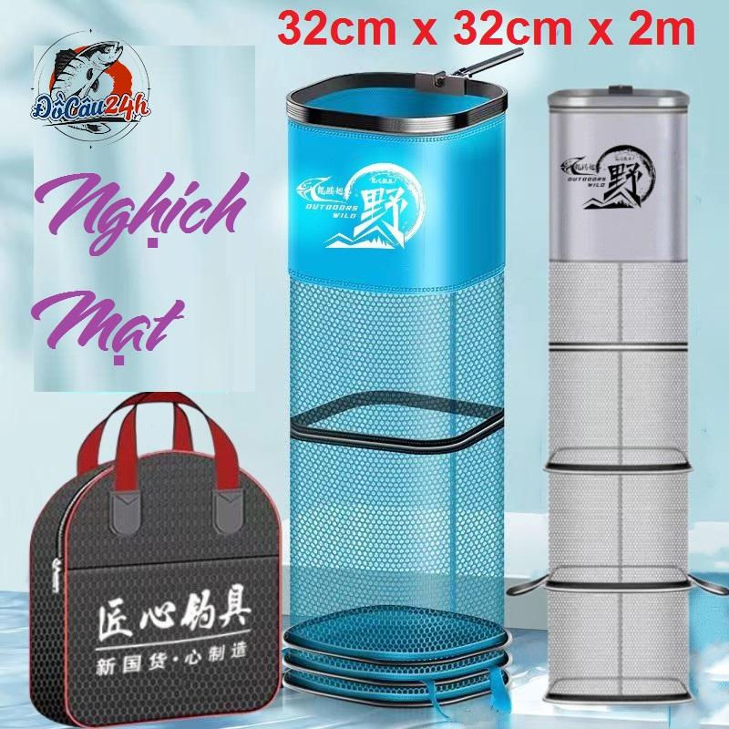 Rọng Đựng Cá Nghich Mạt - Rọng Cá Vuông Hợp Kim Magie Siêu Chắc Chắc, Siêu Bền (Kèm Túi Đựng) Bắt Cá Đi Câu Fishing Câu Cá Cao Su Đồng