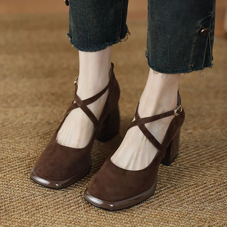 Light cut single shoes inside and out all leather Mary Jane shoes simple all-in-one high heels Footwear Women Girl Classy Elegant Stylish Fashion Heeled Comfort