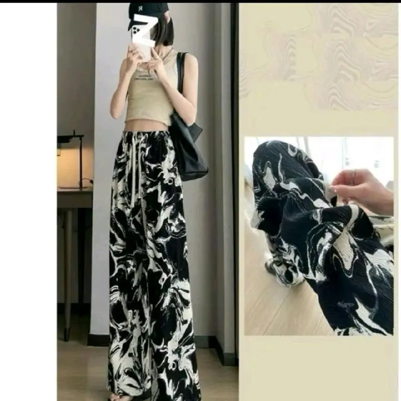 [Hàng đẹp] Quần ống xuông,Quần ống rộng chất lụa mango mềm mát không nhăn hoạ tiết mới cạp chun dài 95-100cm 0