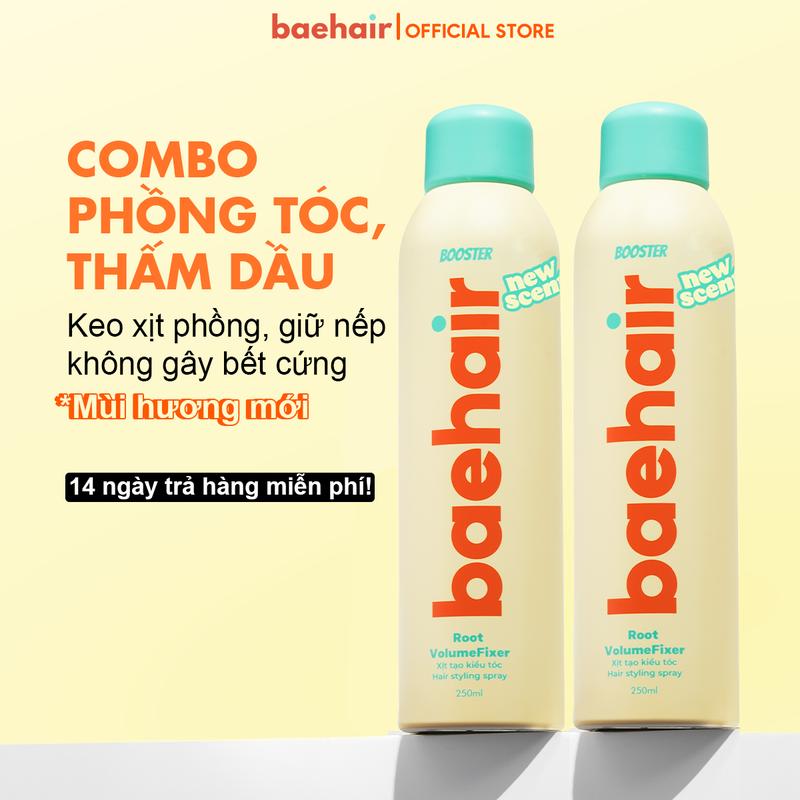 Baehair Booster Combo 2 Keo xịt phồng tóc, xịt tạo kiểu tóc Baehair hỗ trợ tóc phồng, lau bết 250ml Women