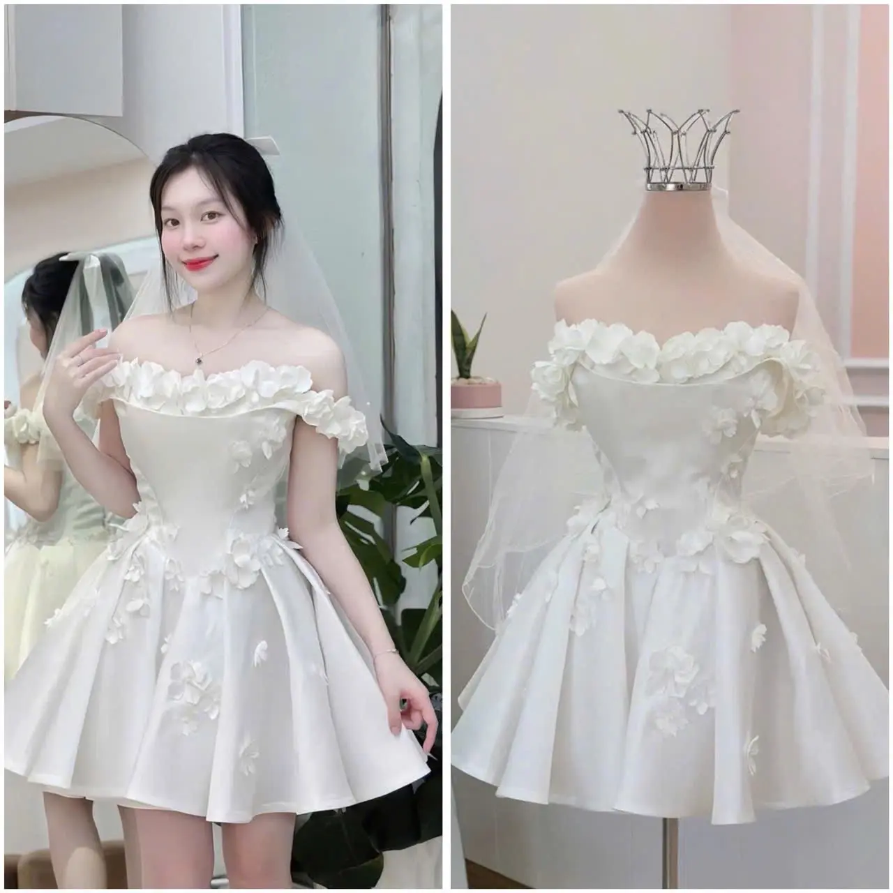 Đầm xoè cưới TRIPBLE T DRESS trễ vai sang trọng rất đẹp - size S/M/L vay cuoiv
