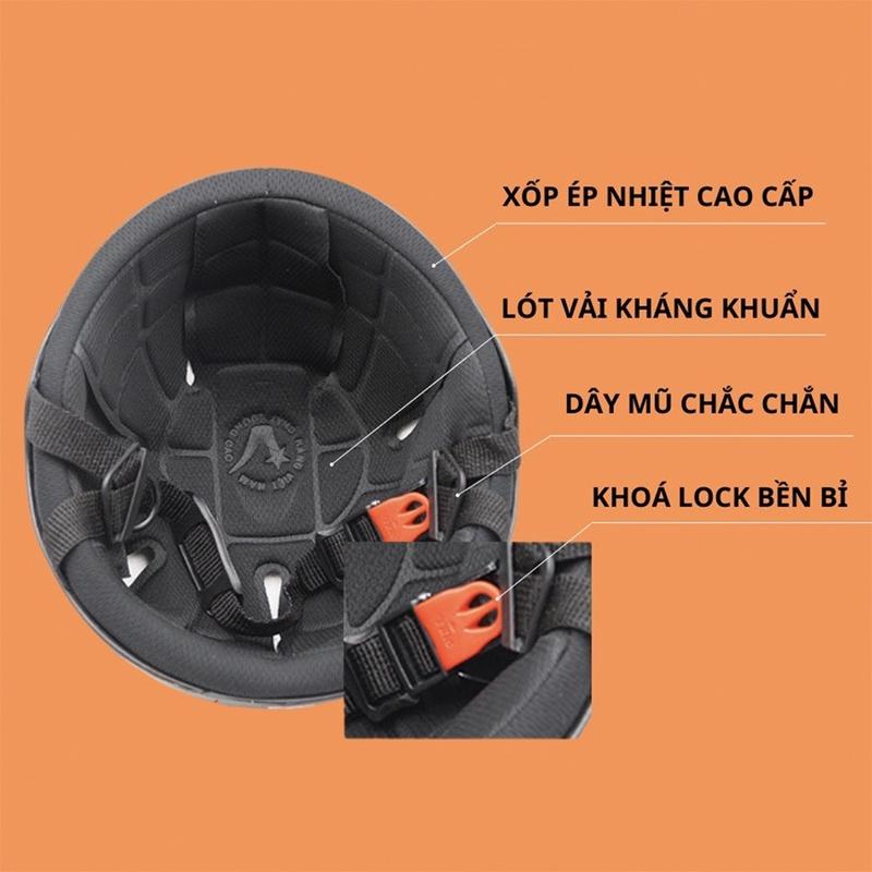 Nón Bảo Hiểm 1/2 Nửa Đầu Kèm Kính Phi Công Thời Trang 6