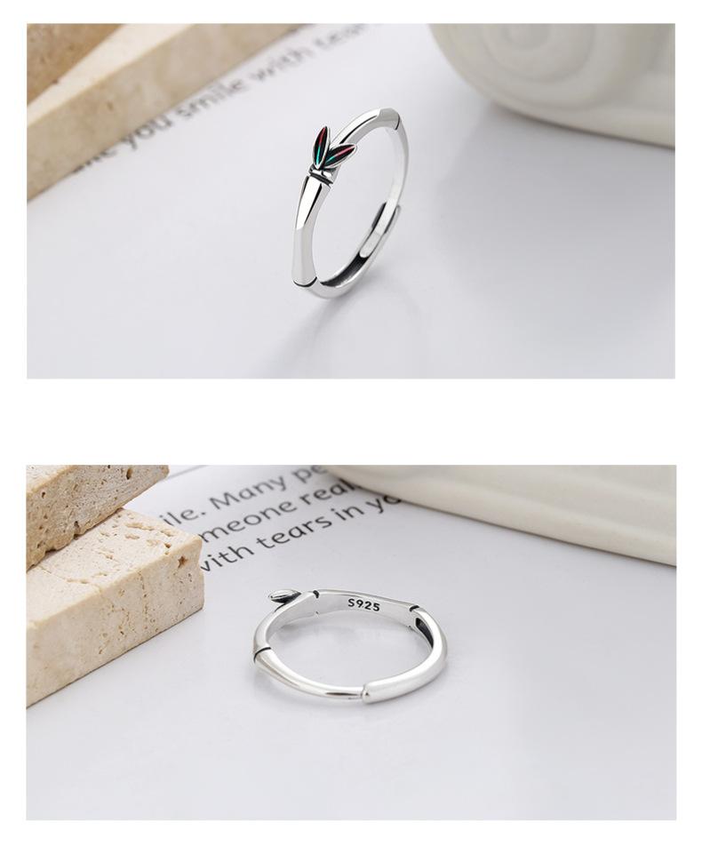 Product Introduction of S925 Sterling Silver Simple Pastoral Style Resin Enamel Bamboo Knot Design Ring Forest Style Versatile Adjustable Ring 20