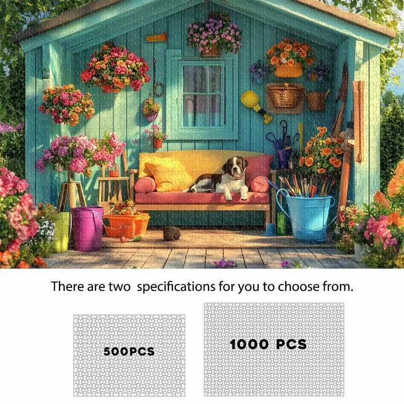 Dog House & Flower Pattern Wooden Puzzle Toy, 500/1000pcs Wooden Jigsaws Toys, Creative Home Decor, Ideal Gift for Friend & Family 6