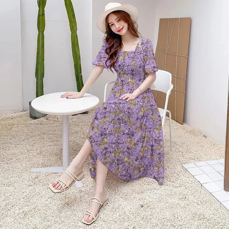 LAUSA STORE - Dress Gracia Flow Pakaian Wanita Kasual Motif Floral Cantik Gaun Sifon Gaya Korean Style Fashionable 3