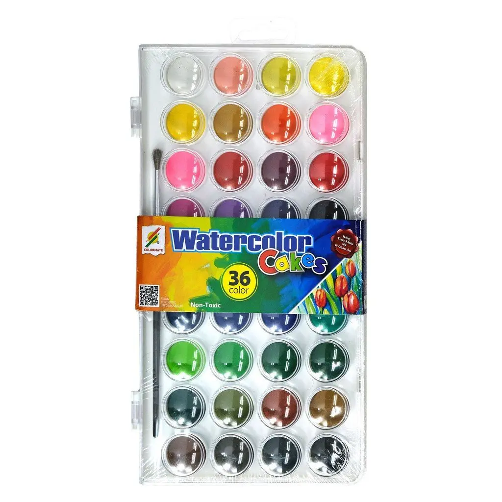 Bộ 36 Màu Nước Nén COLORMATE – Bảng Màu Tươi Sáng, Dễ Pha Trộn