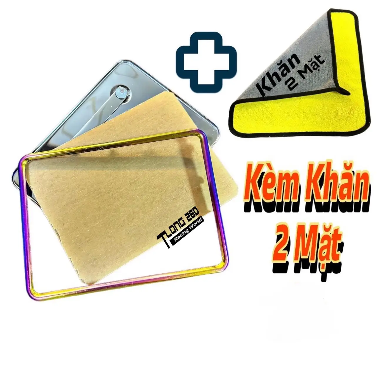 Khung Bọc Biển Số Bộ 3 Món xi TiTann , Xi TRẮNG Mẫu Gò Kèm khăn 2 mặt
