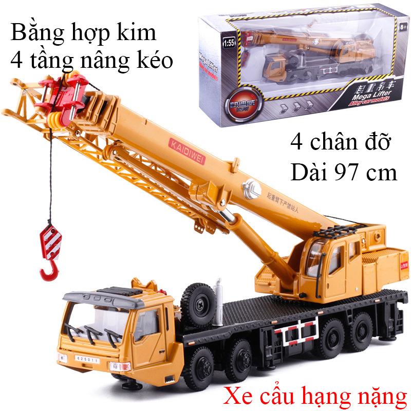 Mô hình xe cẩu hạng nặng 4 tầng bằng hợp kim nguyên khối kéo dài 97cm có 4 chân đỡ 8 bánh xe gấp gọn mở rộng được Toy Đồ Chơi