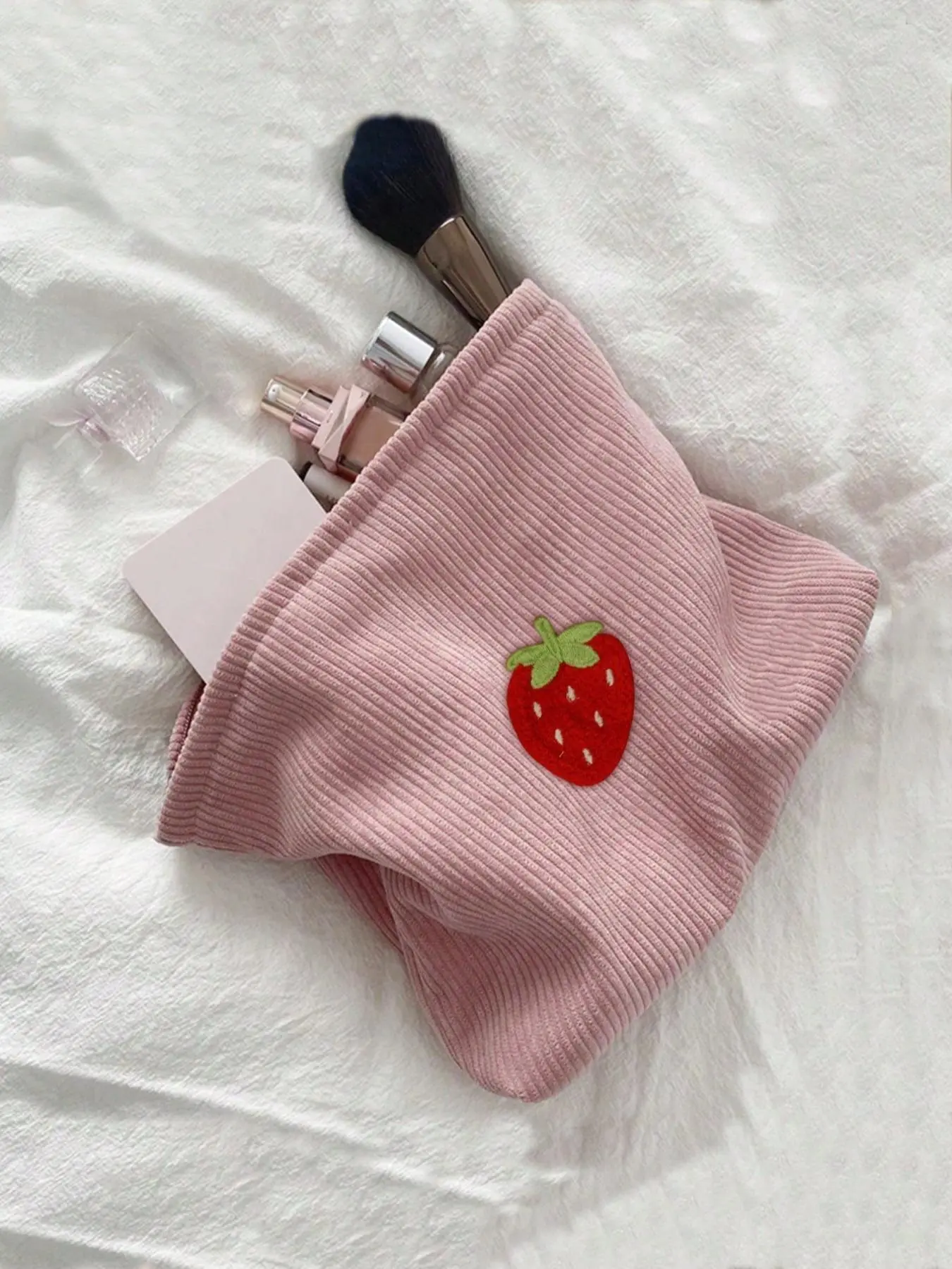 Strawberry Pattern Makeup Bag, Casual Makeup Brush Storage Bag, Zipper Makeup Organizer Pouch, Versatile Storage Bag for Travel & Daily Use