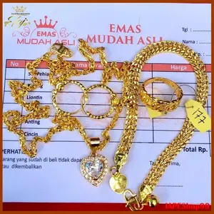 Set perhiasan emas gold 24k lapis emas mudah kadar 17,7 Ada Surat