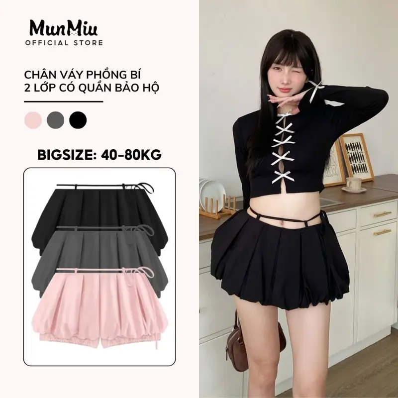 Chân váy nữ BIGSIZE MunMiu chân váy phồng bí ngô 2 lớp có quần bảo hộ phong cách trẻ trung năng động 512 0