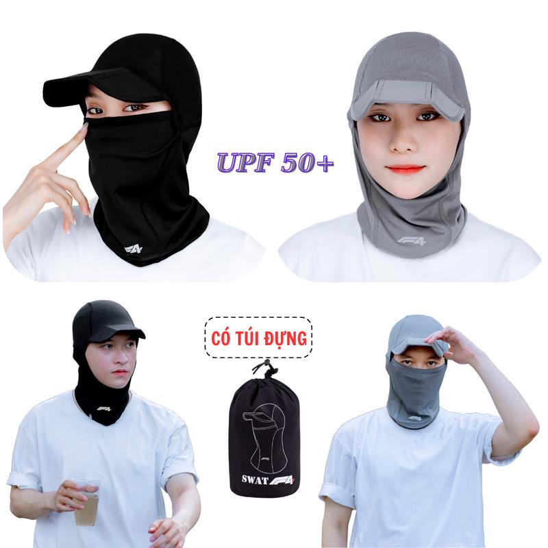 Khăn trùm đầu có thiết kế diềm mũ chống nắng swat f4 màu đen/xám - phụ kiện che mặt đội đầu