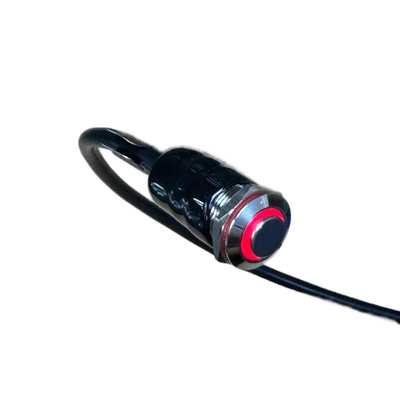 Công tắc inox NHẤN GIỮ, bật tắt on off có led xanh hoặc đỏ 12mm hàn sẵn dây lỗi đồng 30cm và chụp cao su