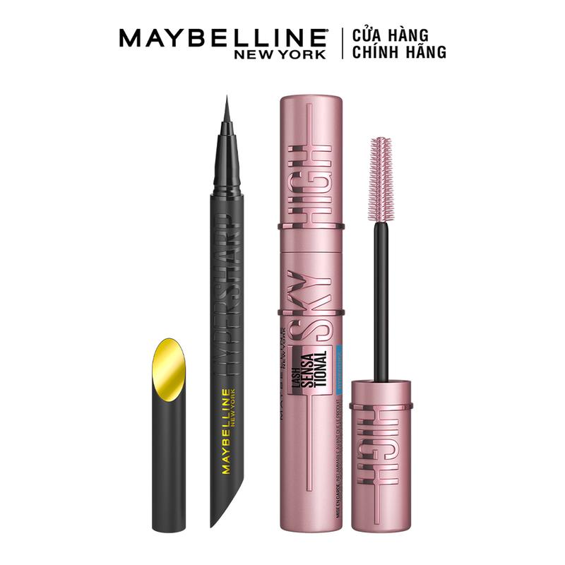 Mascara Sky High Tơi Dài Mi Waterproof và Bút Kẻ Mắt Nước Siêu Sắc Mảnh Maybelline New York
