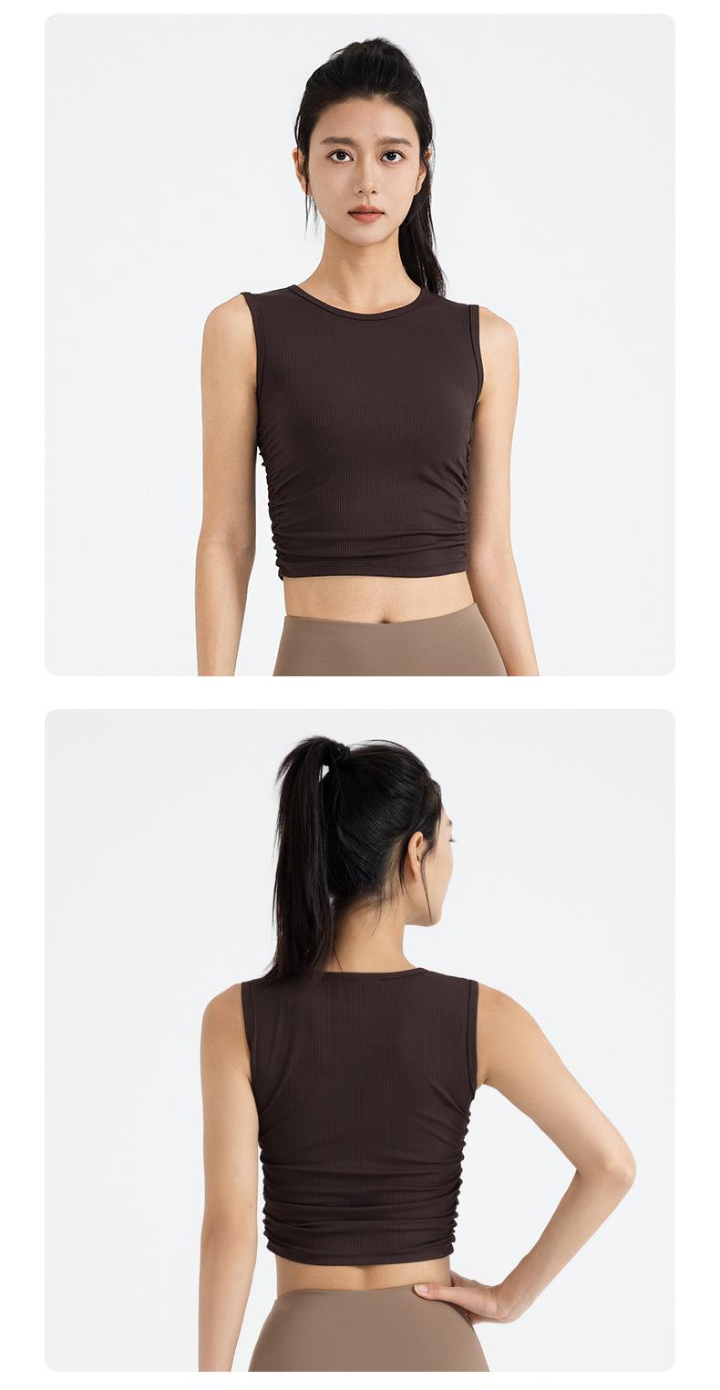 Product Introduction of Summer new product, double-sided wrinkled ribbed sleeveless top, slim fit, waist cinching, sports yoga vest for women 20