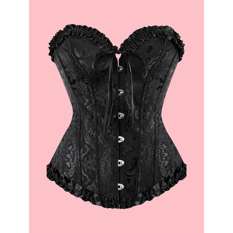 Palace Style Corset With Boning To Shape Waist And Push Up Bust, Sexy Jacquard Shapewear Top, Suitable For Wearing With A Dress, For Halloween Fabric Womenswear Clothes Costumes Day Festival Nightwear Sleeve Comfort Black 5
