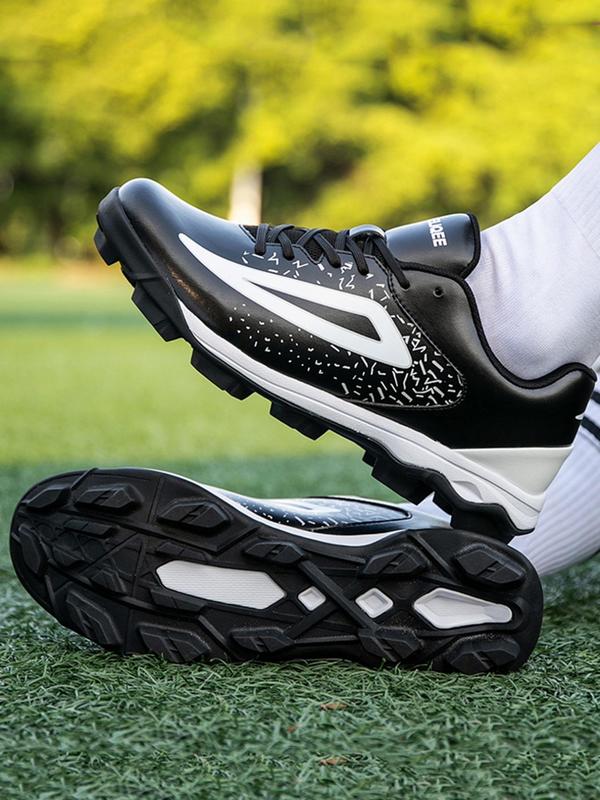 Men's Colorblock Lace Up Baseball Shoes, Casual Sporty Low Top Shoes for All Seasons, Breathable Comfortable Sports Shoes for Baseball 7