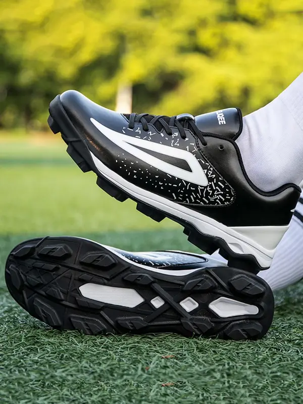 Men's Colorblock Lace Up Baseball Shoes, Casual Sporty Low Top Shoes for All Seasons, Breathable Comfortable Sports Shoes for Baseball 7