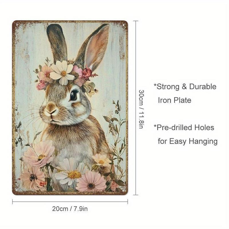 Product Introduction of 2DYNLLOOFA Vintage Bunny with Floral Wreath Metal Tin Sign, Rustic Iron Wall Art for Home, Garden, Gym, Cafe, Garage 7