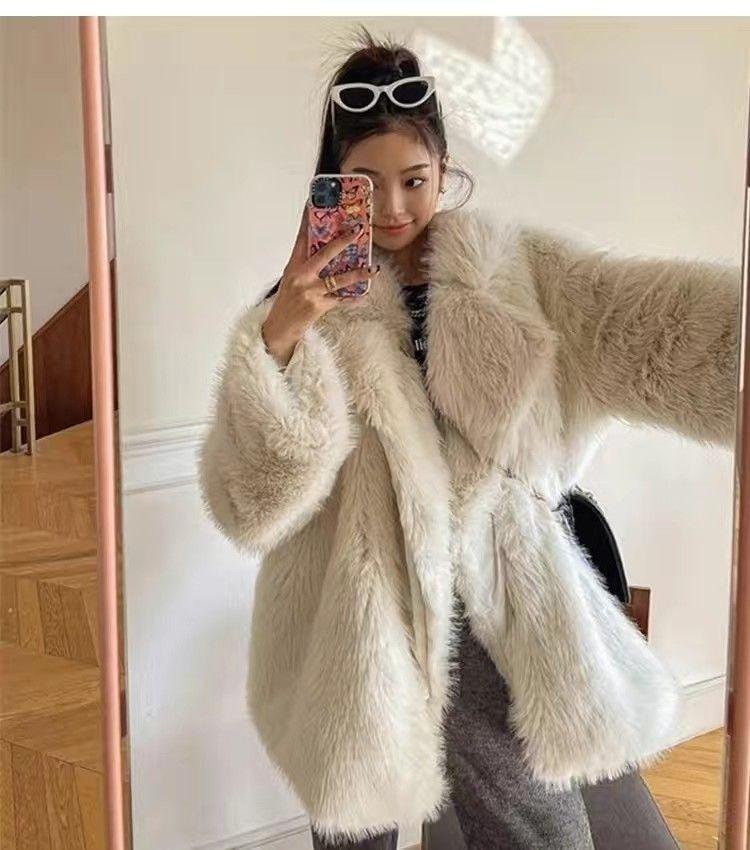 Product Introduction of 2024 New Imitation Fox Fur Slim Fashion Mid-Length Suit Fur Young Environmental Protection Fur Plush Coat for Women 16
