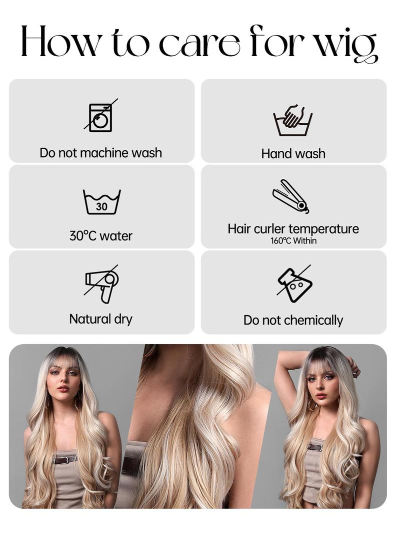 Product Introduction of 30 Inch Long Ombre Blonde Wavy Wigs for Women, Gorgeous Fluffy Wigs with Bangs, Synthetic Full Machine Wigs for Party, Daily Use 7