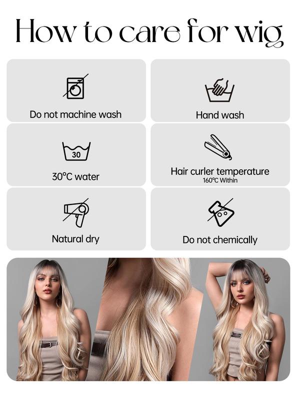 30 Inch Long Ombre Blonde Wavy Wigs for Women, Gorgeous Fluffy Wigs with Bangs, Synthetic Full Machine Wigs for Party, Daily Use 7