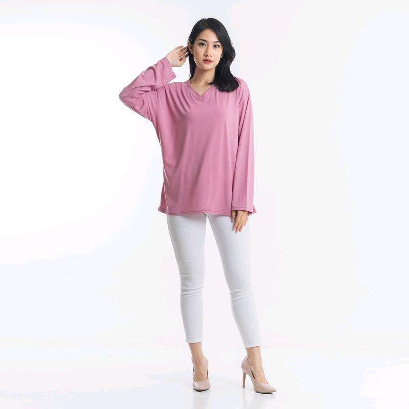 Atasan V-Neck Jumbo Xxl Panjang / Kaos Polos Basic Vneck Panjang / T-Shirt / Atasan Pakaian Wanita Fit Oversize Soft Spandex 2