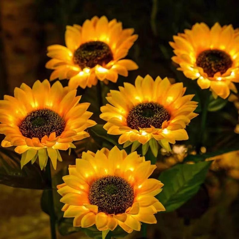 LED Solar Light, 2 Counts/set Sunflower Shape Waterproof Lawn Light, Easy to Use Floor Lamp for Garden, Courtyard, Community Decoration 2