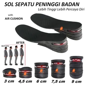 Sol Sepatu Peninggi Badan 3-9cm dengan Bantalan Udara Multi Layer Invisible Height Increase Insole Foot Pads Hitam Pria Wanita Shoe