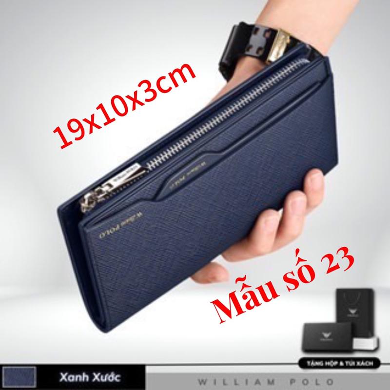Mẫu số 23 - Da Bò Ví Clutch Da Nam Cầm Tay Cao Cấp William POLO Kem Nhung