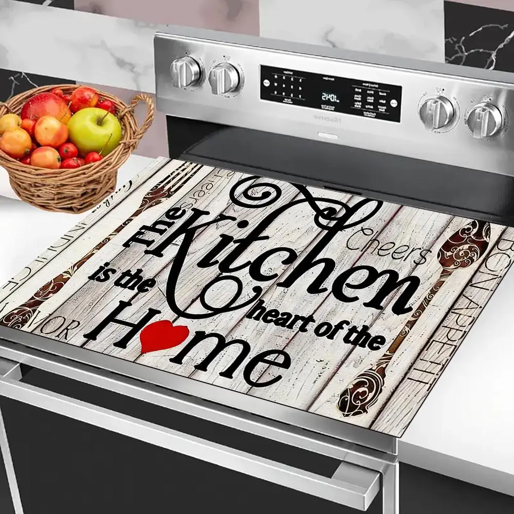 Rustic Kitchen Themed Pattern Heat Resistant Mat, Waterproof Non Slip Kitchen Mat, Easy Clean Kitchen Decor for Home, Holiday Decor, Stove, Table, Washer, Fridge, Dishwasher