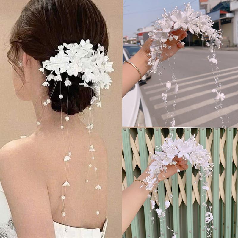 Cài Bờm Tóc Tua Rua Hoa Trắng Cho Dâu - Hoa Cài Tóc Tua Rua