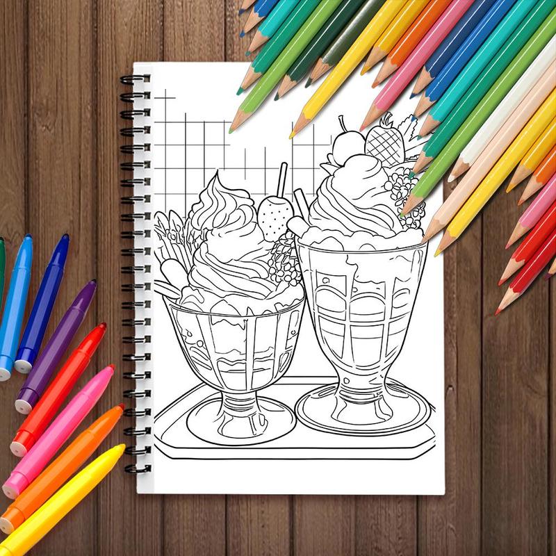 Cartoon Cake Pattern Coloring Book, 1 Count 30 Pages Spiral Bound Coloring Book, Stress Relief Art Drawing Supplies for Adults (Accessories Not Included) 3
