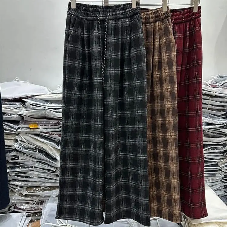 Quần Ống Suông Kẻ Caro Bigsize Chất Dạ Mịn 4 Màu Nữ Ong Women Pants sọc 5