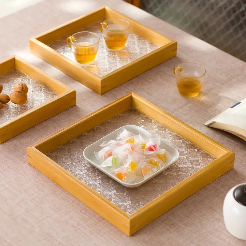 Rectangular Bamboo Tea Tray for Tea Cups and Water Cups