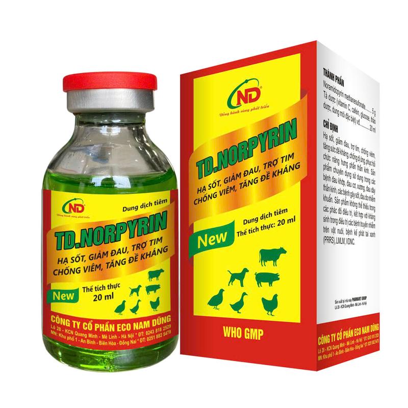 TD.NORPYRIN- Hạ sốt, giảm đau, giảm đau, tẹo tim, chống viêm, tăng đề kháng cho vật nuôi. Dạng dung dịch 1