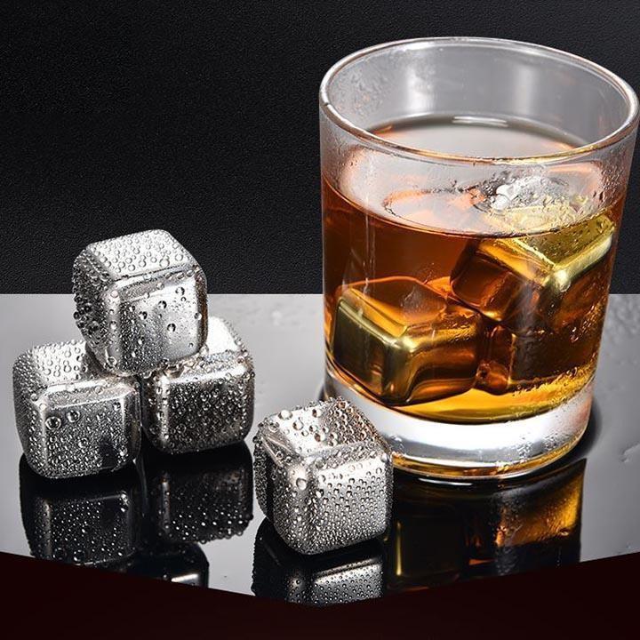 Đá vĩnh cửu không tan hộp 6 viên đá INOX304 lạnh vĩnh cửu dùng tiện lợi+ Kèm Kẹp( Bạc )