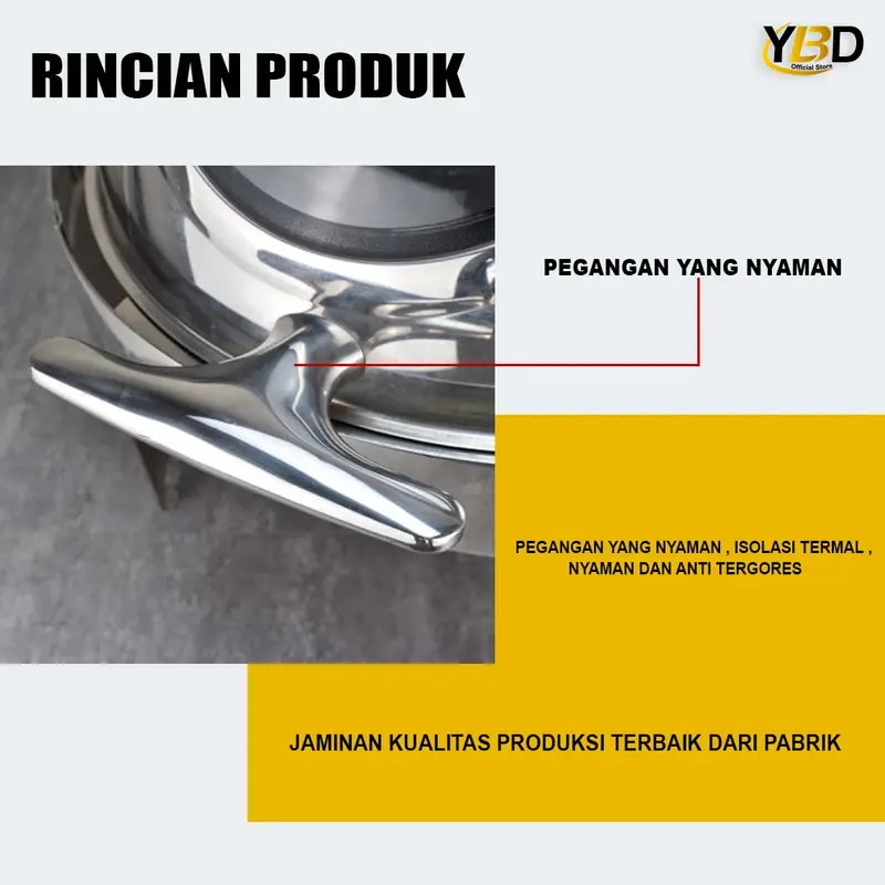 YBD - Prasmanan Roll Top Stainless Steel 6.8 Liter Tutup Stainless & Tutup kaca | Roll top prasmanan bulat Gold & silver | Perlengkapan dapur wadah prasmanan stainless | Tempat makan prasmanan | Roll top wadah makanan peralatan masak Kitchenware 7