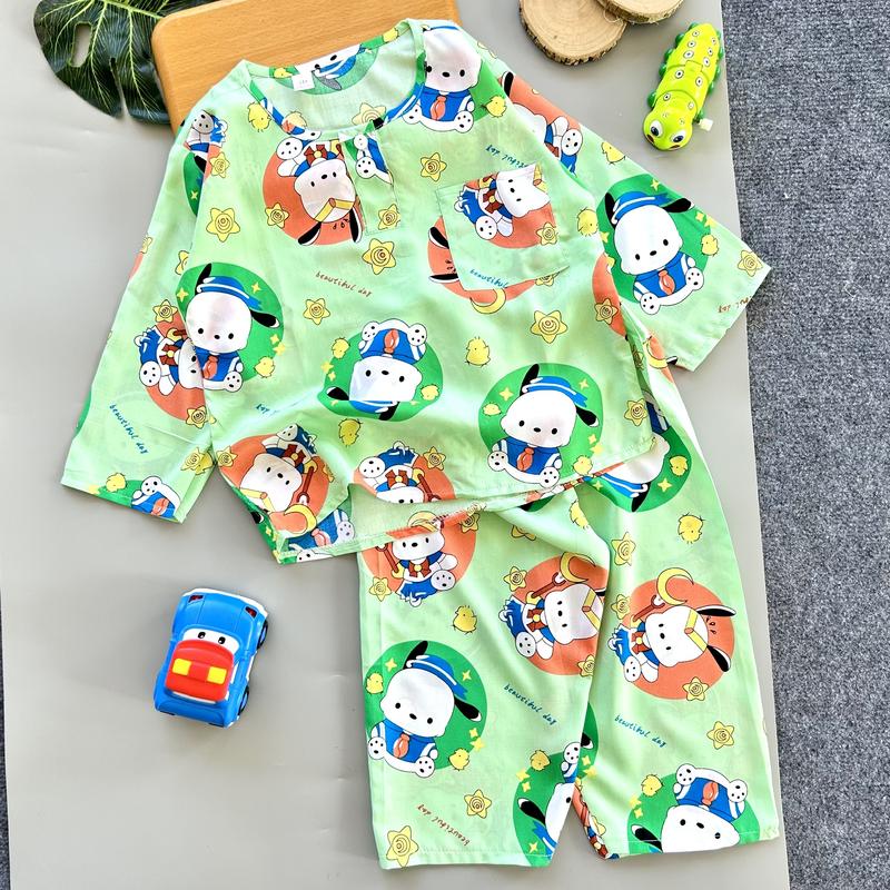 Bộ Tole/lanh Tay Dài Quần Dài Cổ Tròn bé trai (5-58kg Đã trừ hau - Giao màu ngẫu nhiên) tay day  cho trai 2