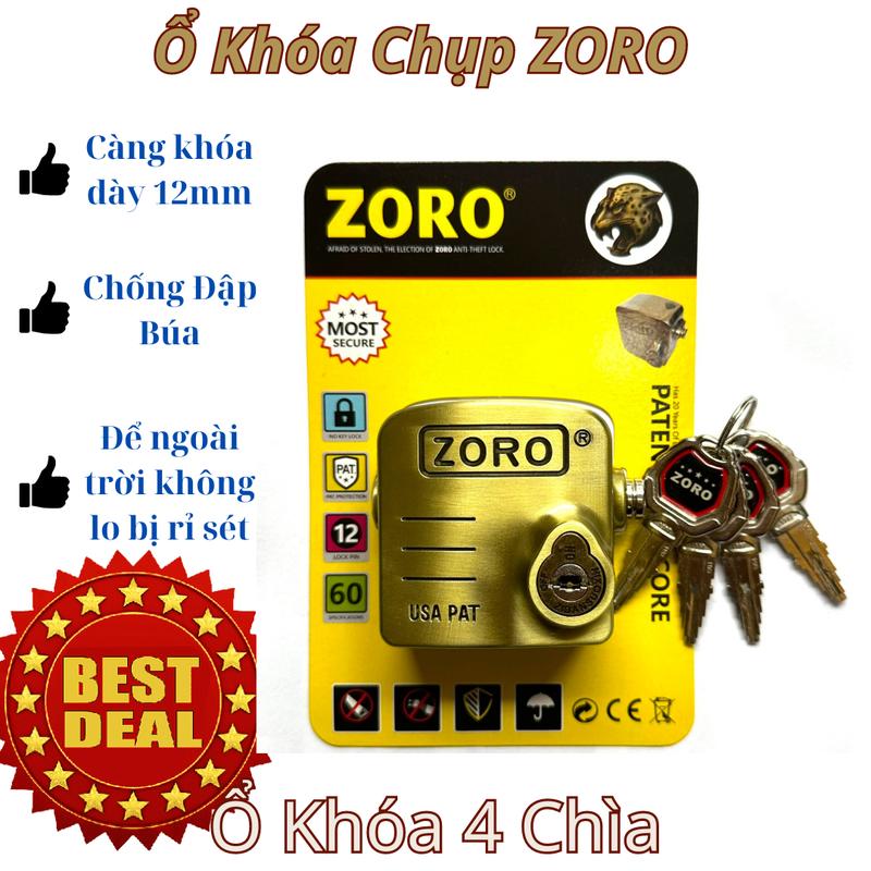 (chụp không hú) Ổ Khóa Chụp Cửa ZORO 7P Kim Loại Thiết Kế Chống Cắt Toàn Diện, Khóa Chụp bằng Thép Không Gỉ Bảo Vệ Khoen Cửa, Ổ Khóa Công Nghệ Mỹ  Chống Trộm Bảo Hành 12 Tháng