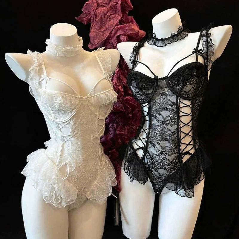 Bộ đồ mặc nhà (size M-2XL) đan dây ren mix bèo hông mã J1123