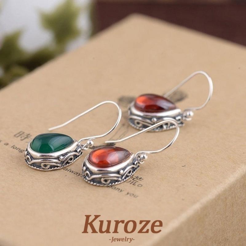 Product Introduction of Kuroze New Style Drop-Shaped Vintage Vintage Ethnic Style Ancient Silver Tibetan Earrings 23