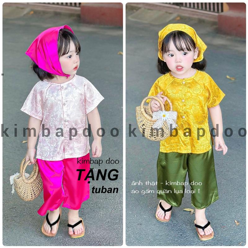 bộ cho bé gái đi chơi áo gấm quần lụa kèm tuban cho bé gái thoáng mát mềm đẹp 7-20kg