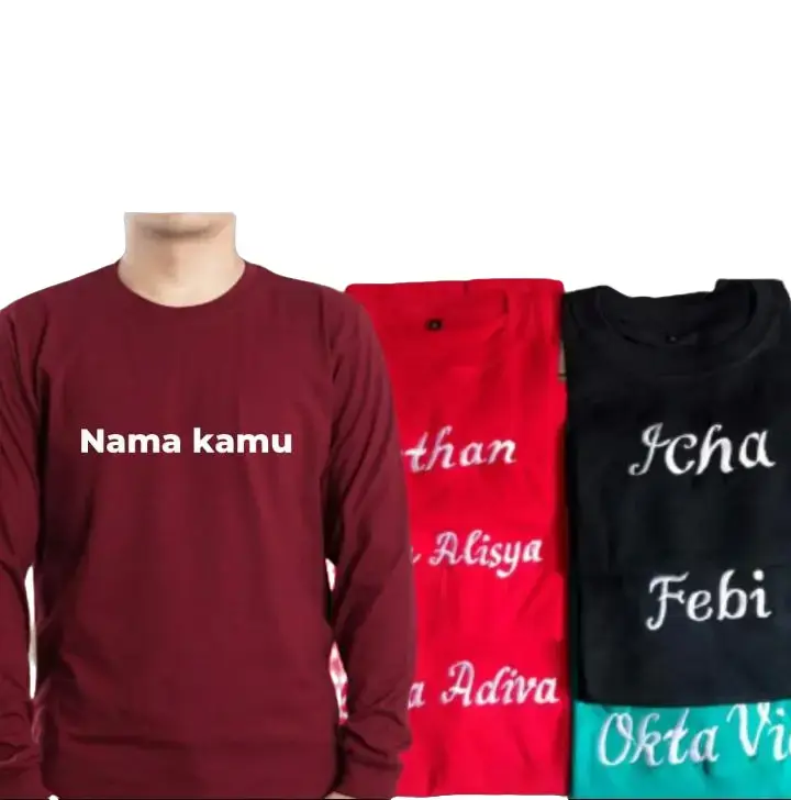 Baju Kaos dewasa lengan panjang free nama (Tulis Nama Via Chat) Abu Army Pria Oblong Distro Merah Katun Combed Maroon Keren Tulisan